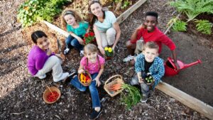 groupe d'enfant qui fait du jardinage