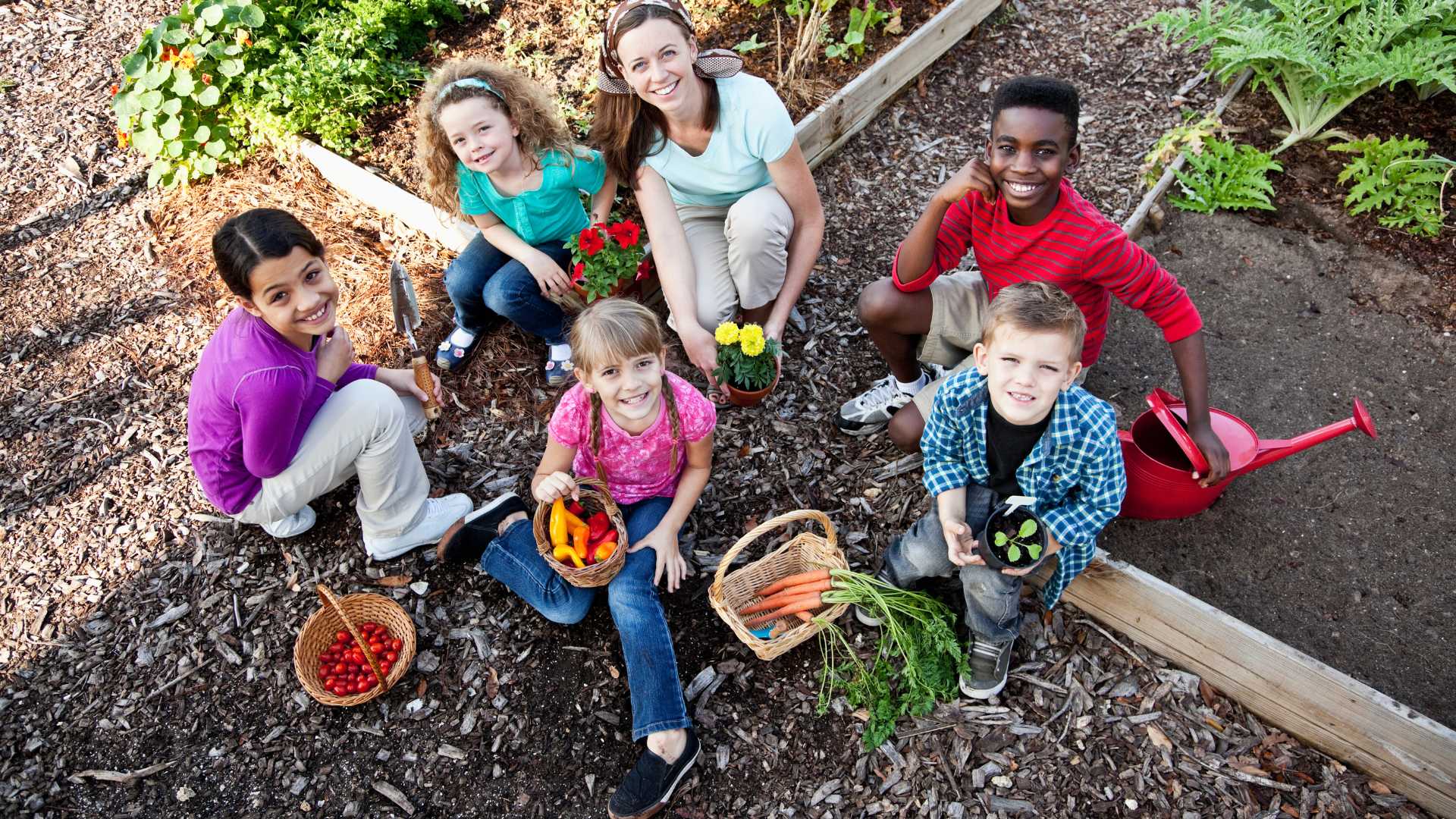 groupe d'enfant qui fait du jardinage